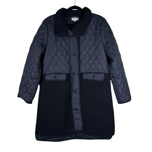 Loft Black Shearling Mixed Media Quilted Puffer Jacket Winter Coat Women’s Large